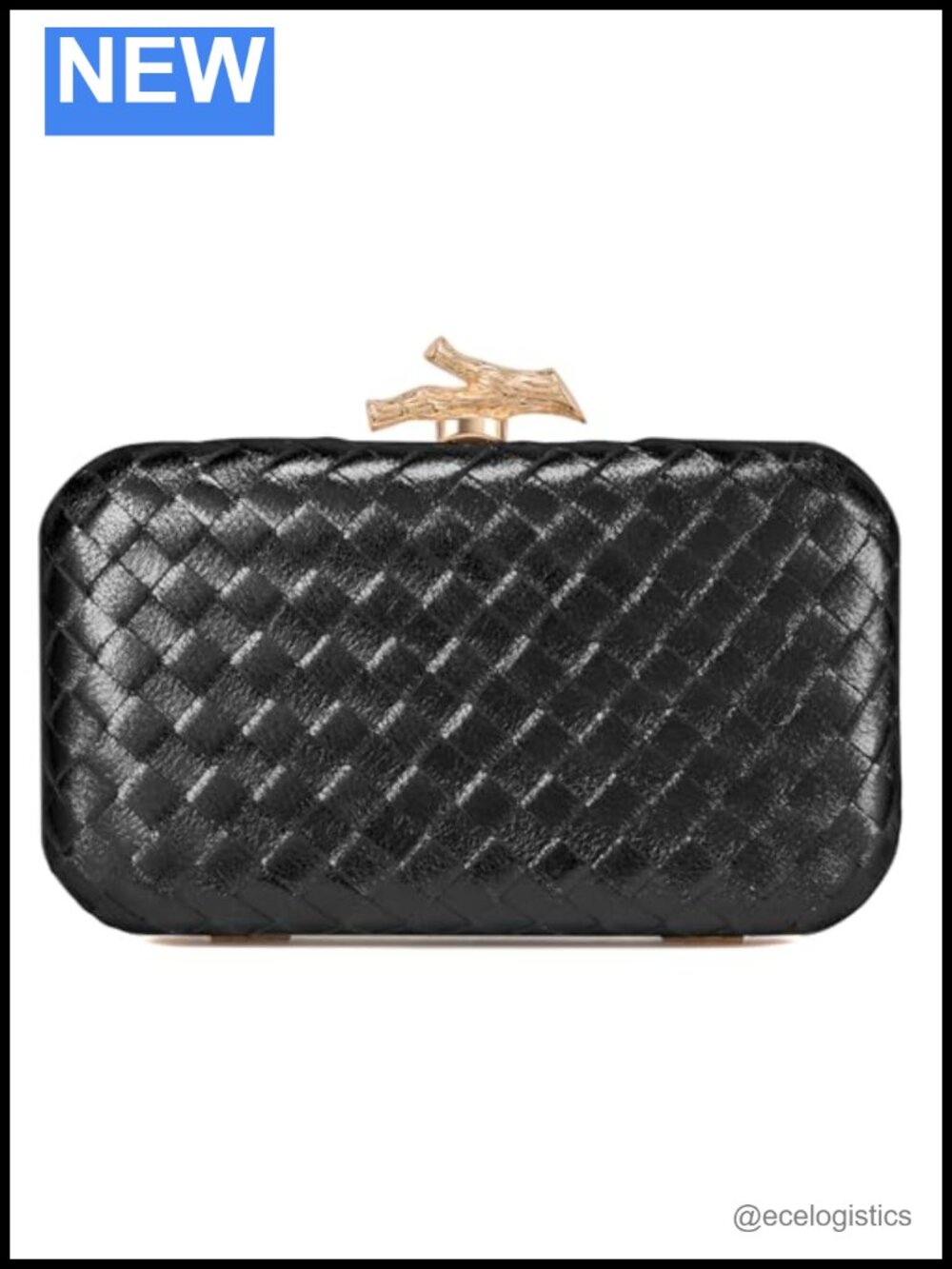 Woven Clutch Purse with Detachable Chain Strap, Elegant Gold/Silver Clasp